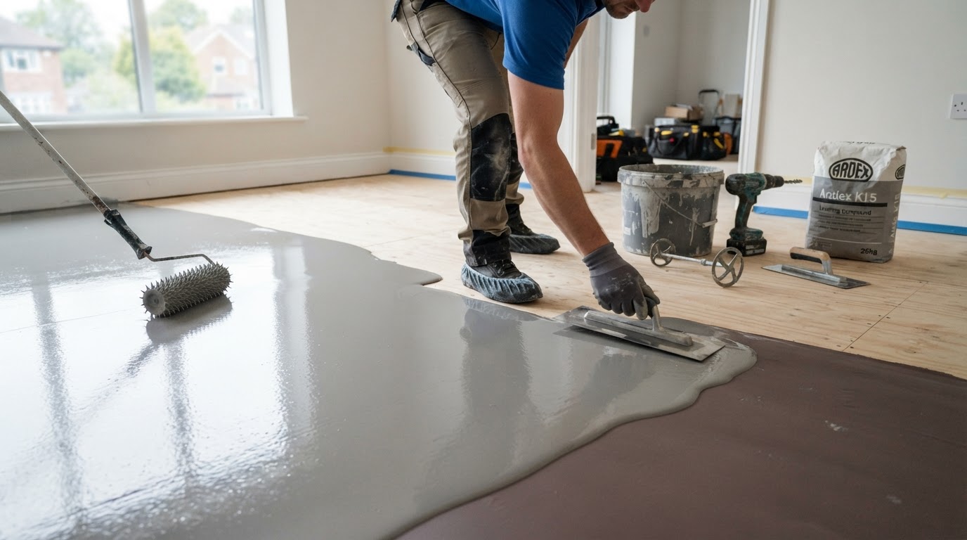 Self levelling compound applied to prepare a subfloor for new flooring